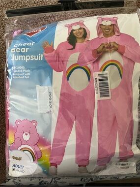 Pink Cheer Bear Jumpsuit Costume with Rainbow Belly